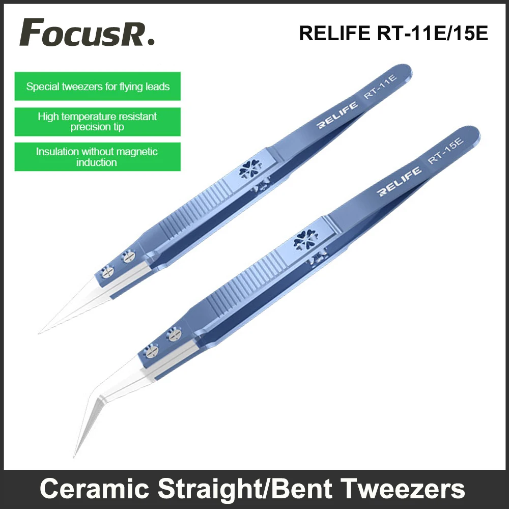 RELIFE RT-11E RT-15E Ceramic Tweezers Titanium Alloy Flying Wire Special Straight Clip CPU Chip Repair Precision Bending Tweezer