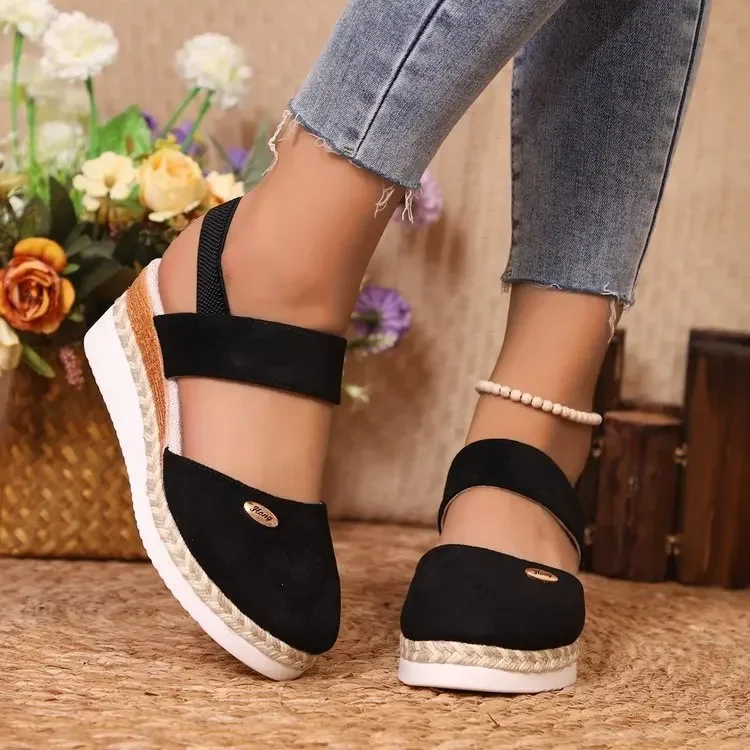 

Summer Women Linen Wedge Sandals Handmade Ladies Casual Comfortable Womens Shoes