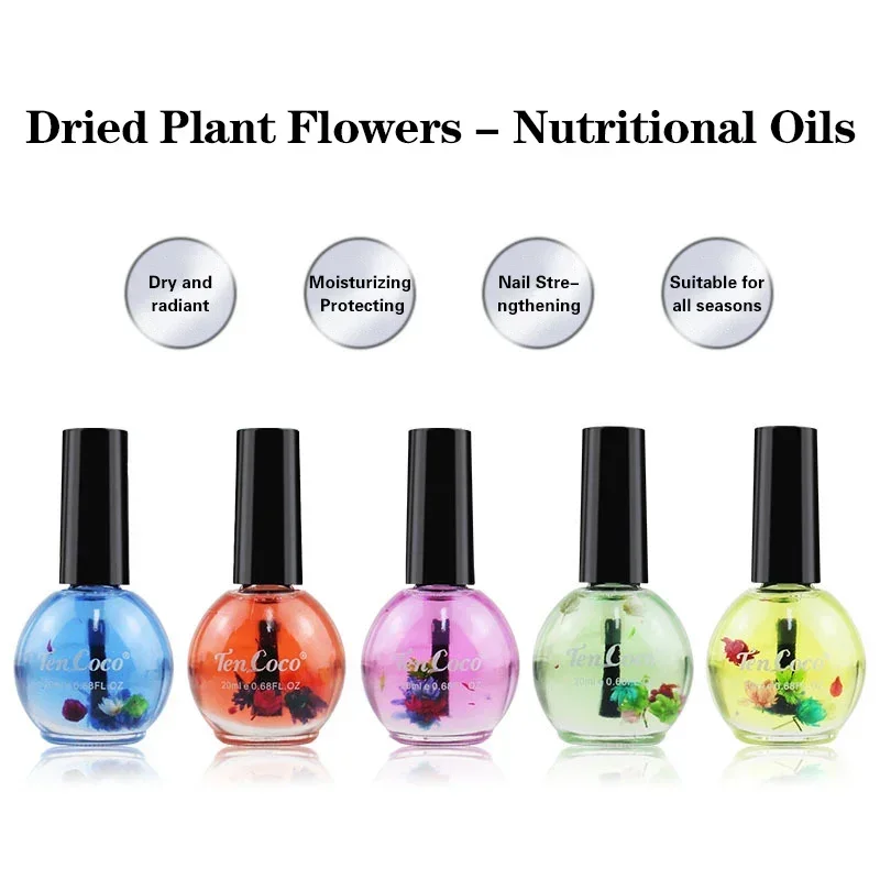 Sdotter 1Bottle 20ml Dried Flowers Softener Nutritional Cuticle Oil Treatment Nutritious Gel Polish DIY Nail Art Care Nail Nutri