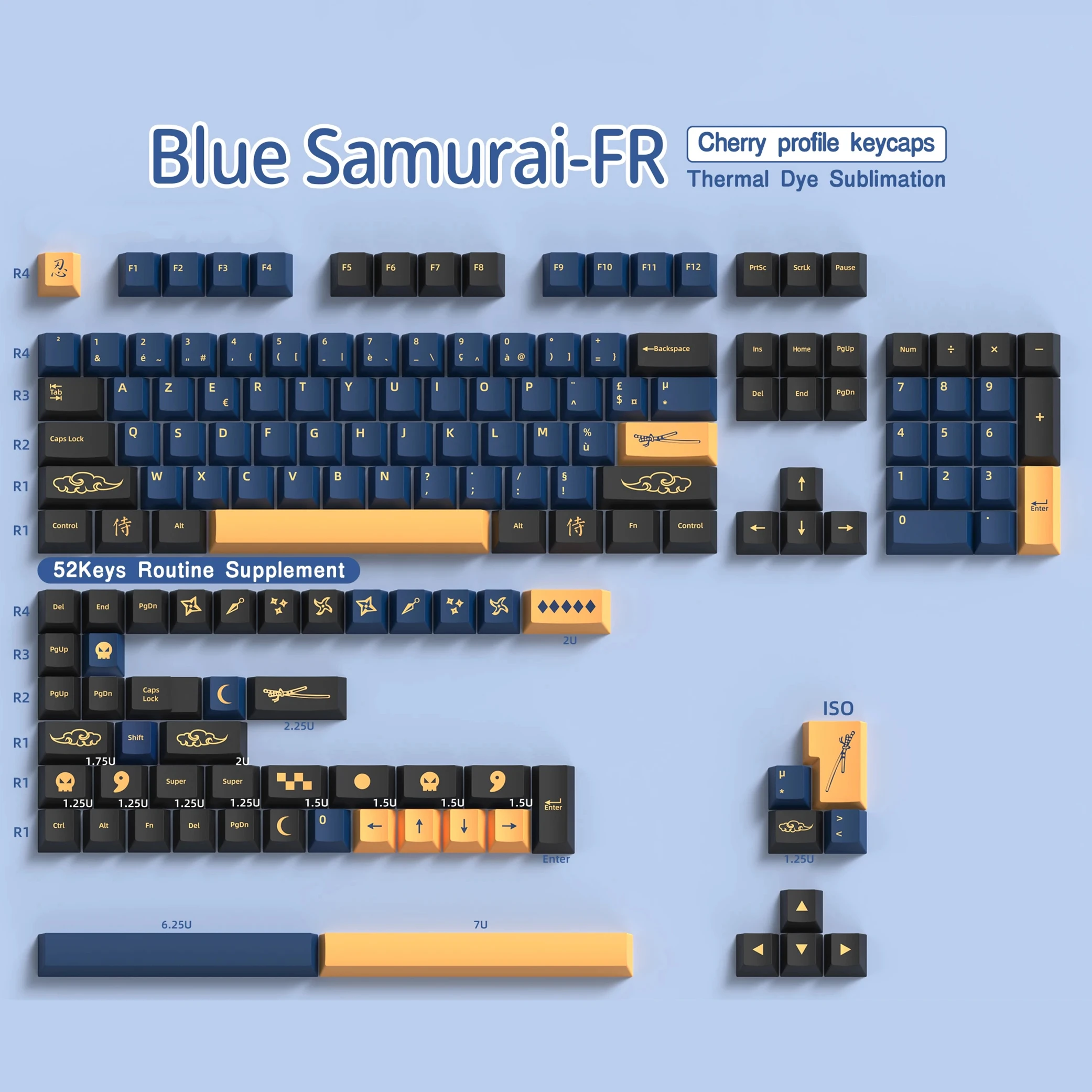 French Keycap 4. 3-0. 5 Tasten bpt Cherry Profil fr Keycaps für französische Tastatur mx mechanische Tastatur 7u Space Keys hi75