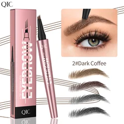 QIC Waterproof Microblading Eyebrow Pen - 4 Split Head, Natural Look Brow Makeup in 6 Colors for All Skin Types
