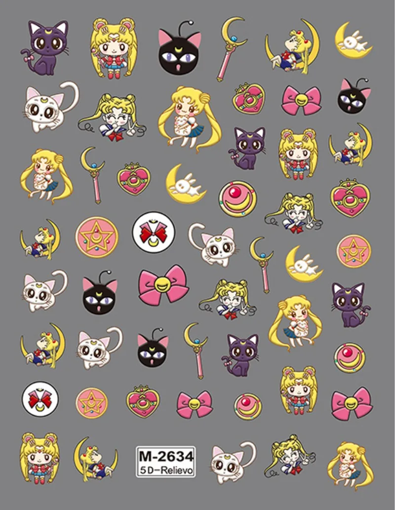 Наклейки-для-ногтей-с-рельефным-изображением-Сейлор-Мун-милые-украшения-модные-аксессуары-для-женщин-мультяшные-аниме-аксессуары-подарок-для-вечеринки