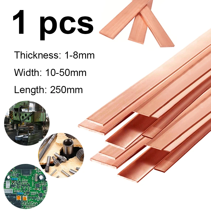 1Pcs 99.9% Pure Copper Thickness 1mm-8mm Copper Strip Red Copper Pad Copper Foil Copper Plate Bar DIY CNC Material