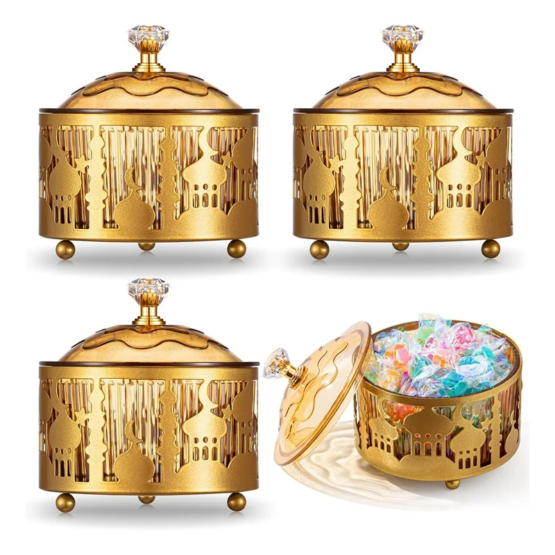 4 Pcs Ramadan Trays With Lid Gold Eid Mubarak Tray Ramadan Plate Ramadan Decorations Ramadan Food Storage Container Durable