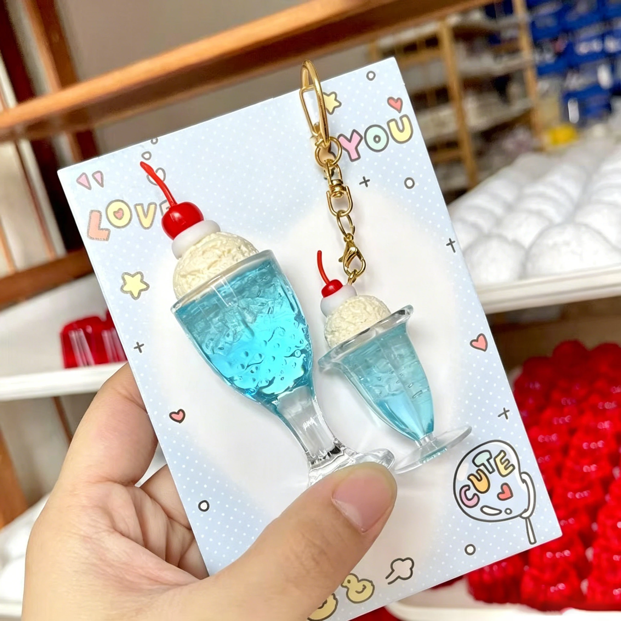 INS Blue Mandarin Cream Soda Water Best Friend Gift Pudding Key Chain Pendant Ornament Three-dimensional High-Precision Cute