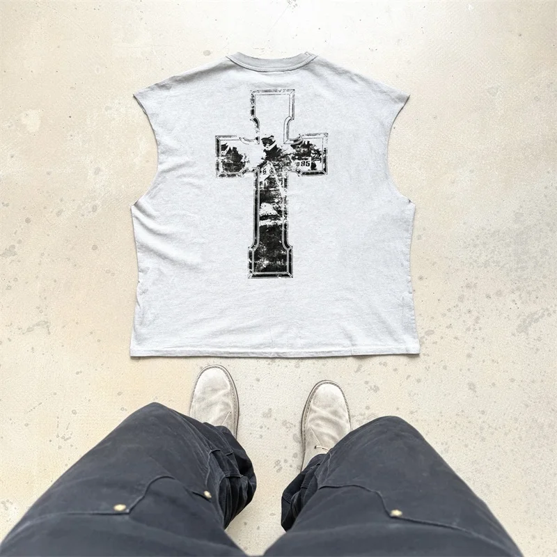 Washed SAINT Mxxxxxx JESUS SAVES Sleeveless Tshirts Cut T-Shirt Men Women High Quality Oversized Tops Tee T Shirt