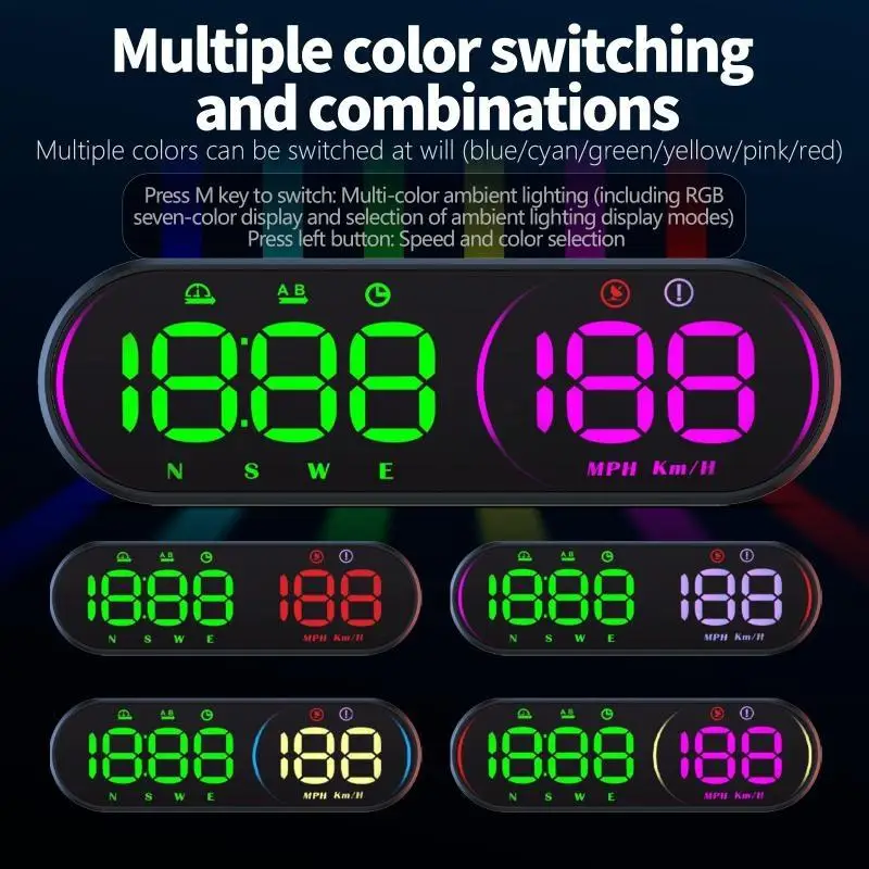 Car HUD Head Up Display GPS Speedometer Plug and Play Compass Overspeed Alert for Daily Commute