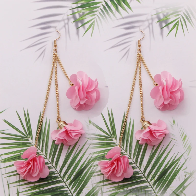 New Fashion Flower Pendant Earrings For Women Boho Earrings Long Tassel Flower Earrings Female Glamour Statement Jewelry Gifts