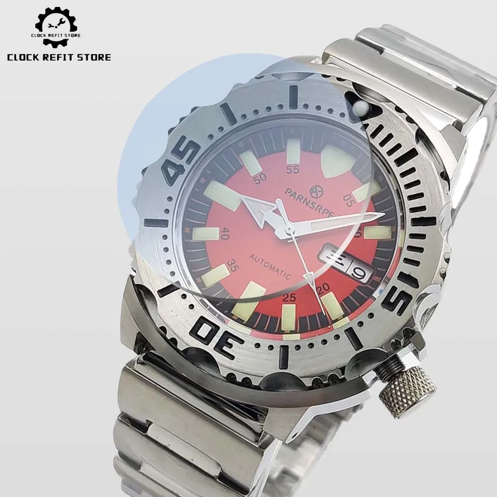 Relógio mecânico automático de safira masculino, caixa de aço inoxidável à prova d'água de alta qualidade, mostrador asséptico vermelho, relógio elegante