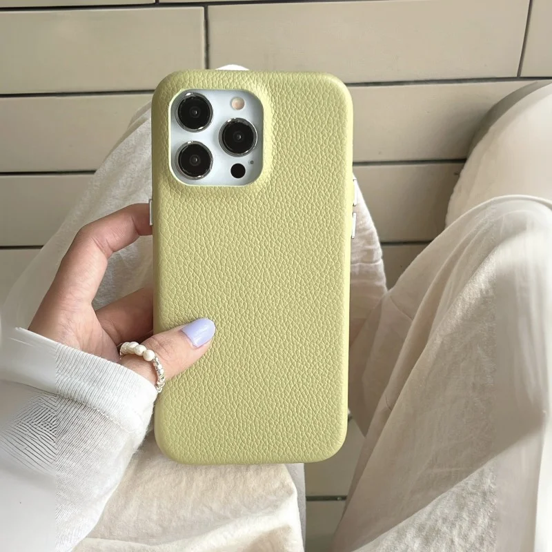 Fresh mustard Green Leather Mobile Phone Protective Case, Suitable for iPhone 15Pro Max, Apple 14, 13, 12