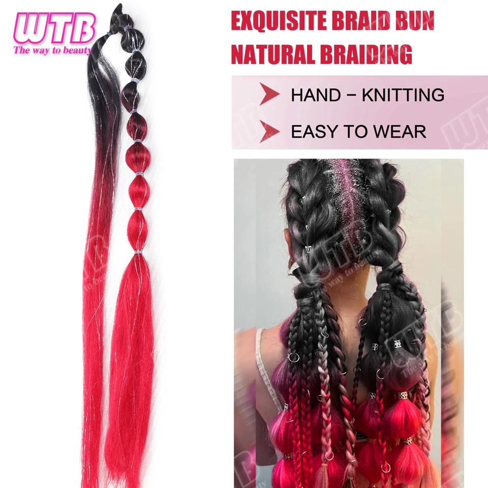 Colorful Bubble Braid Synthetic Wig for Women Elastic Band Style Bubble Ponytail with Laser Thread Suitable for Festive Events