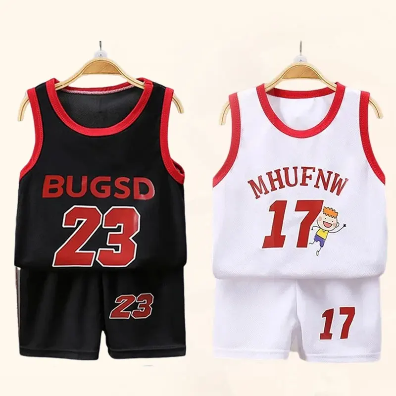 Zestawy dziecięce Letnie dziecięce T-shirt bez rękawów Zestaw szortów Szybkoschnący podkoszulek na zewnątrz Zestawy szortów Chłopcy Sport Koszykówka Tr