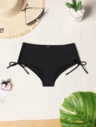 1Pc New High Waist Bikini Shorts Women Sexy short Side Drawstrings Full-Hip Swimwear Bathing Suit Solid Color Swim Shorts