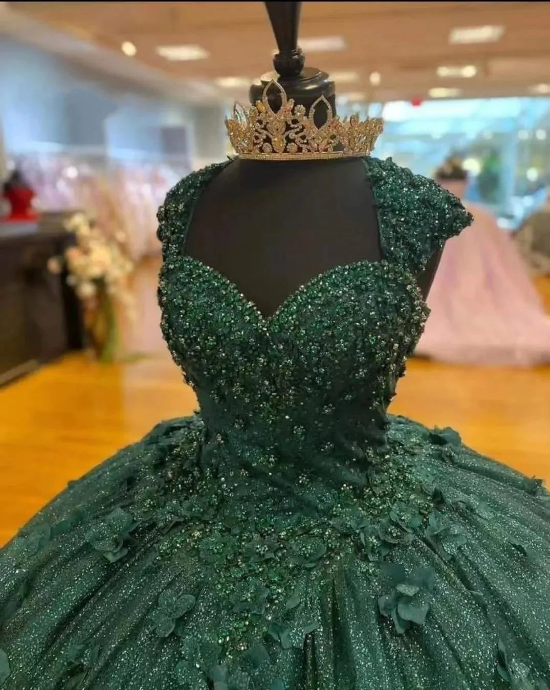 ANGELSBRIDEP Ball Gown Shiny Straps Green Quinceanera Dresses Floral Beading Lace staccabile Vestidos De 15 Anos Party Prom Gown