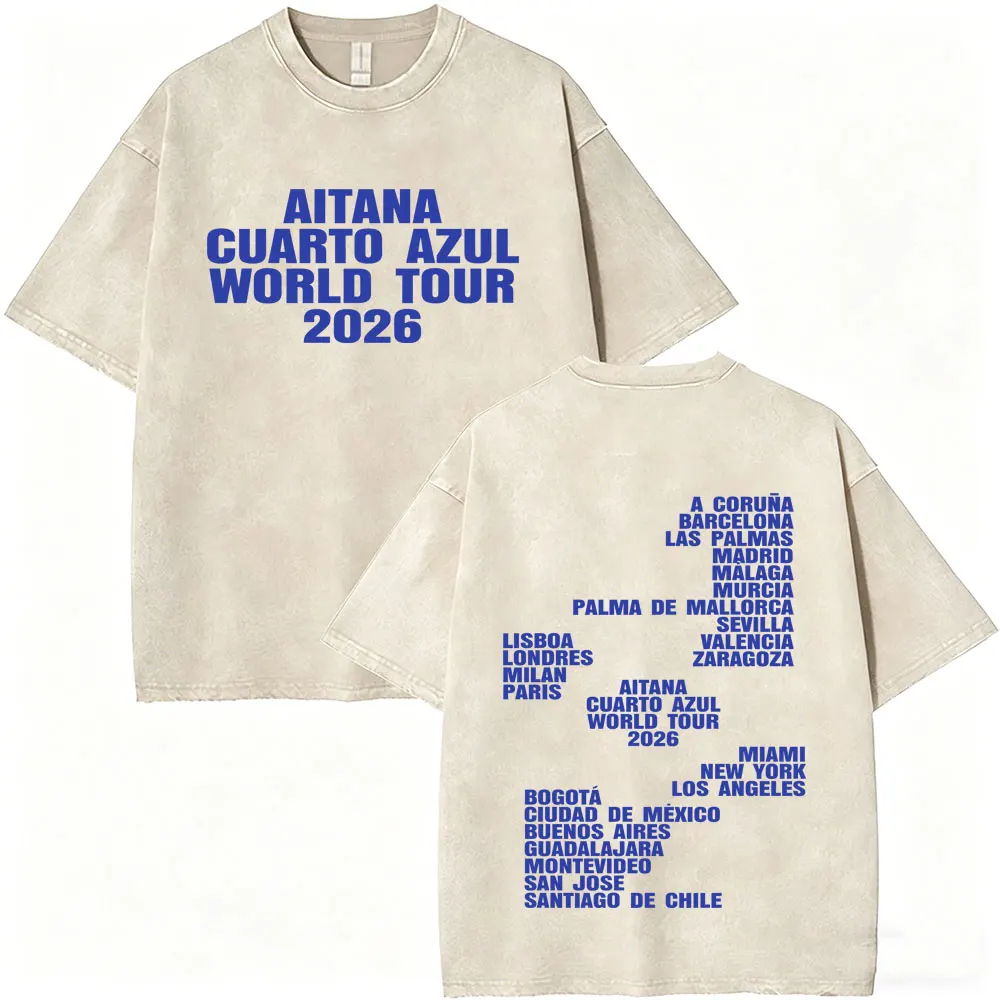Washed Vintage Aitana T Shirts CUARTO AZUL World Tour 2026 Merch T-shirt Fans Gift Men Women Fashion Casual Oversized T-shirts