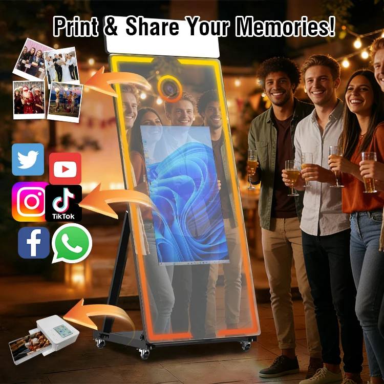 US Warehouse Magic Mirror Photo Booth with Touch Screen, DSLR Support & Free Fill Light for Party & Wedding Events