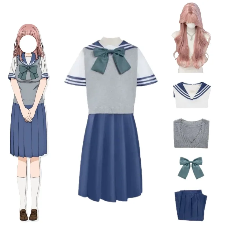 アニメ-イヌイ・シンジュ-コスプレ衣装-スクールjk制服-トップス-ベスト-スカート-ネクタイ-スーツ-ウィッグ-女性用-ハロウィンパーティー-カーニバル-ロールプレイセット