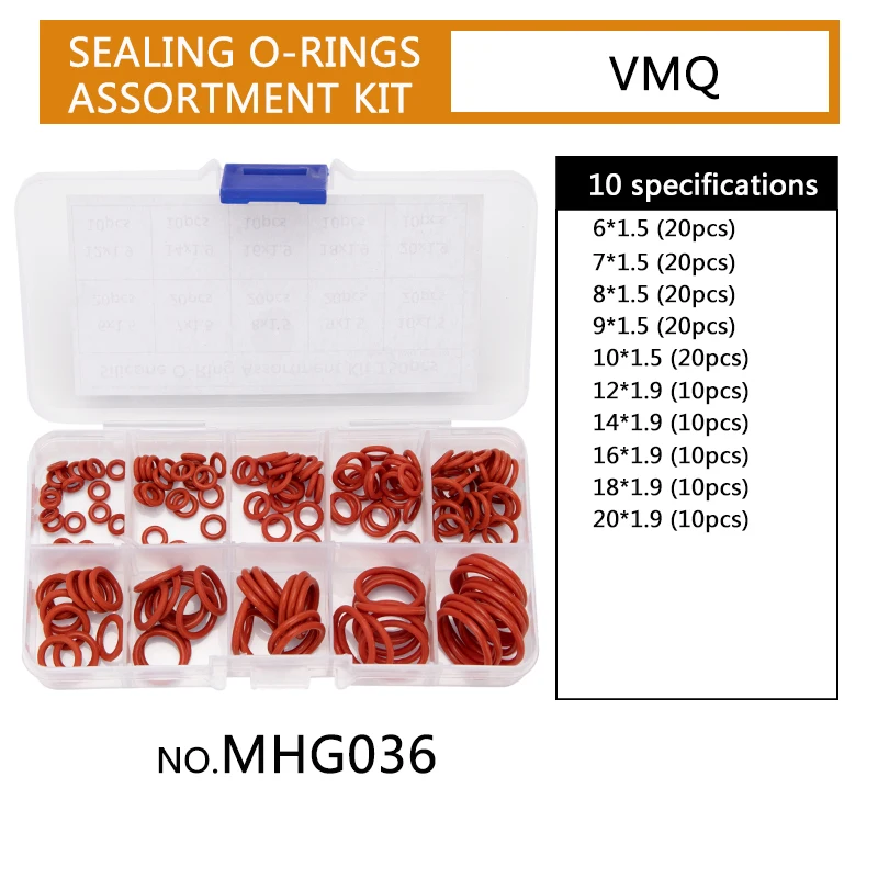 DIY 실리콘 고무 씰링, O 링 개스킷 교체 소켓 O-링 CS 1.5mm 1.9mm OD 6mm-20mm 10 가지 크기 150 개/세트 HG036