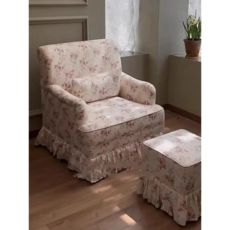 Francuska retro kwiatowa pojedyncza sofa amerykański salon krzesło tygrysie z wysokim oparciem małe mieszkanie duszpasterska sofa z tkaniny balkon