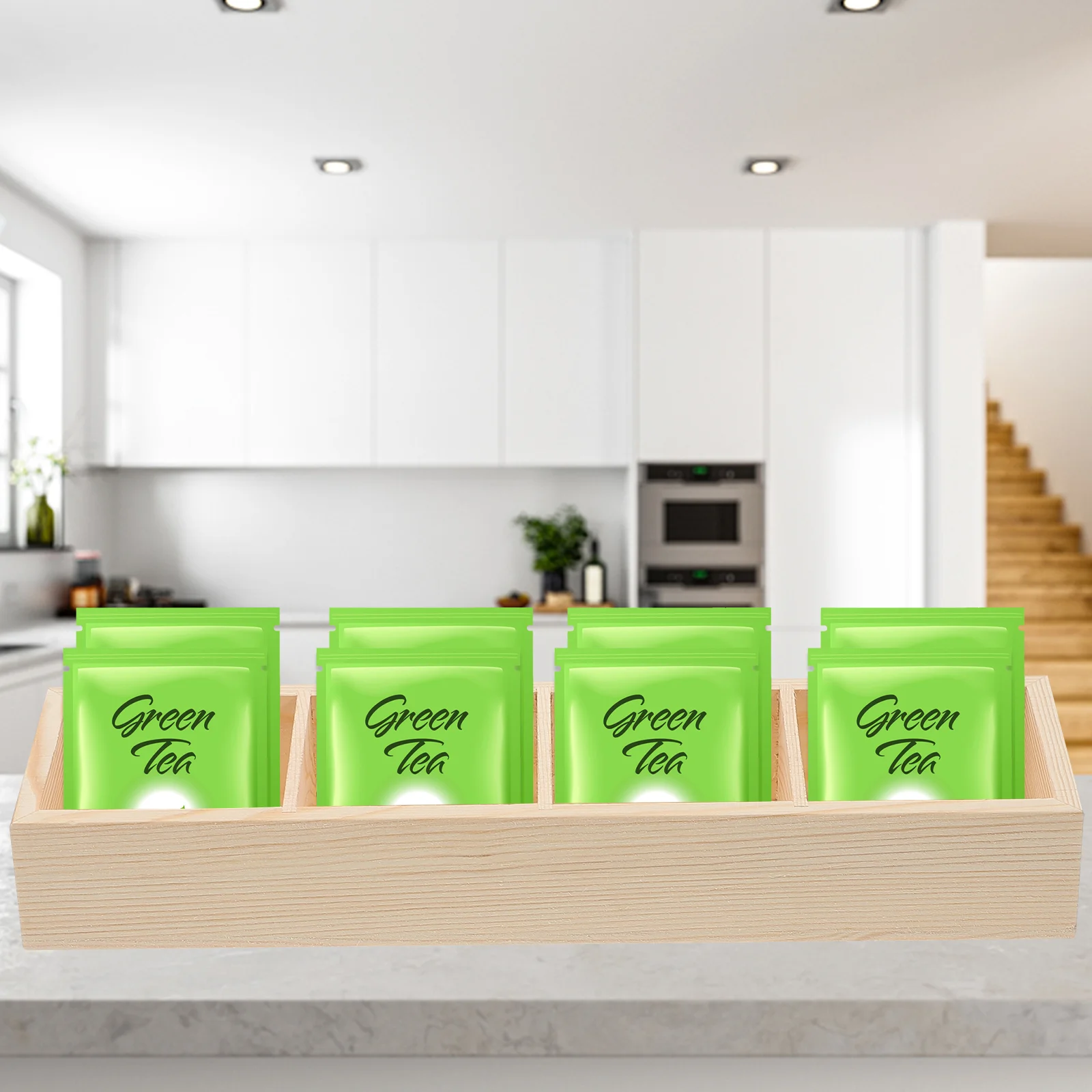 Multi compartment Wooden Desktop ganizer Box for Tea Bags Coffee Sugar Packets Home Cafe Bar Counter Storage Container