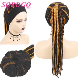 SQRDGQ Synthetic Headband Wigs Women Long Braided Box Braids Wigs For Black Women Braid African Natural Black Brown Wig Women