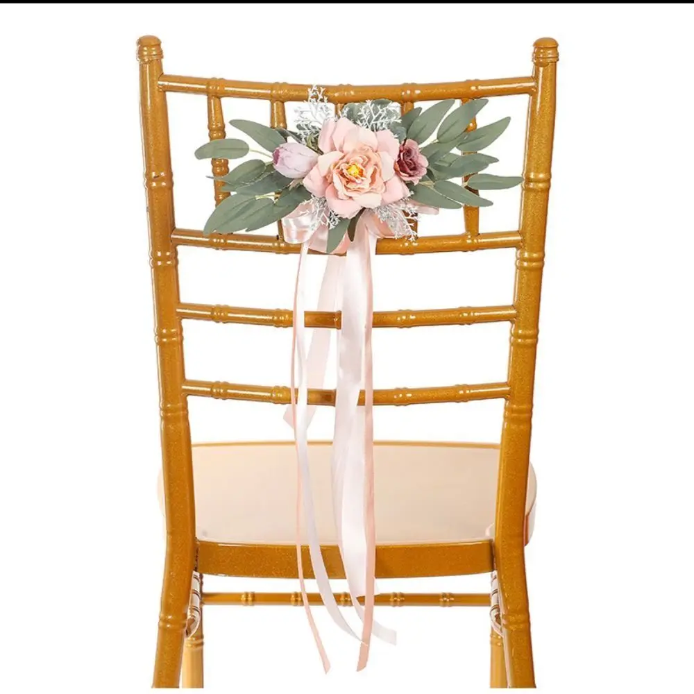 

Silk Flower Chair Back Flower Nordic Style Eucalyptus Leaves Wedding Pew Flowers Floral Decoration Green Plants