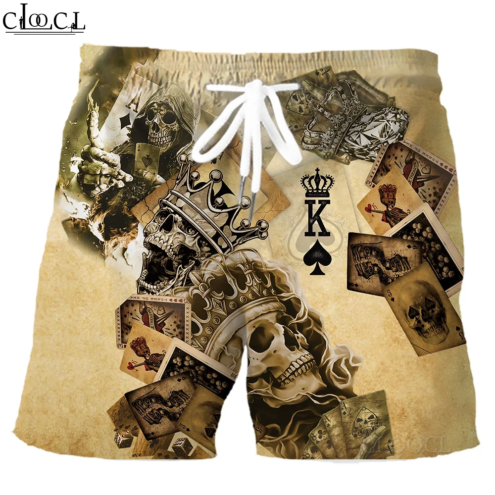 

HXFashion мужские шорты Skull Poker брюки с 3D принтом эластичные карманы спортивные шорты пляжные шорты мужская одежда