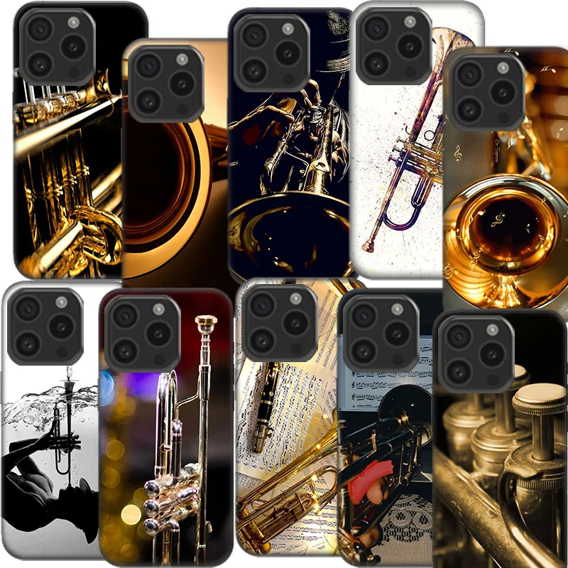 Brass Instruments Clear Phone Case For Aplee iPhone 12 13 Mini 14+ 15 Plus 16 Pro Max Cover 11 Pro X XS Max Coque Hard PC Cell