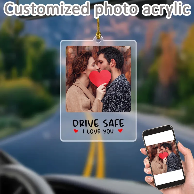 Customized acrylic personalized text photo car pendant to give as Valentine's Day gift to family and friends