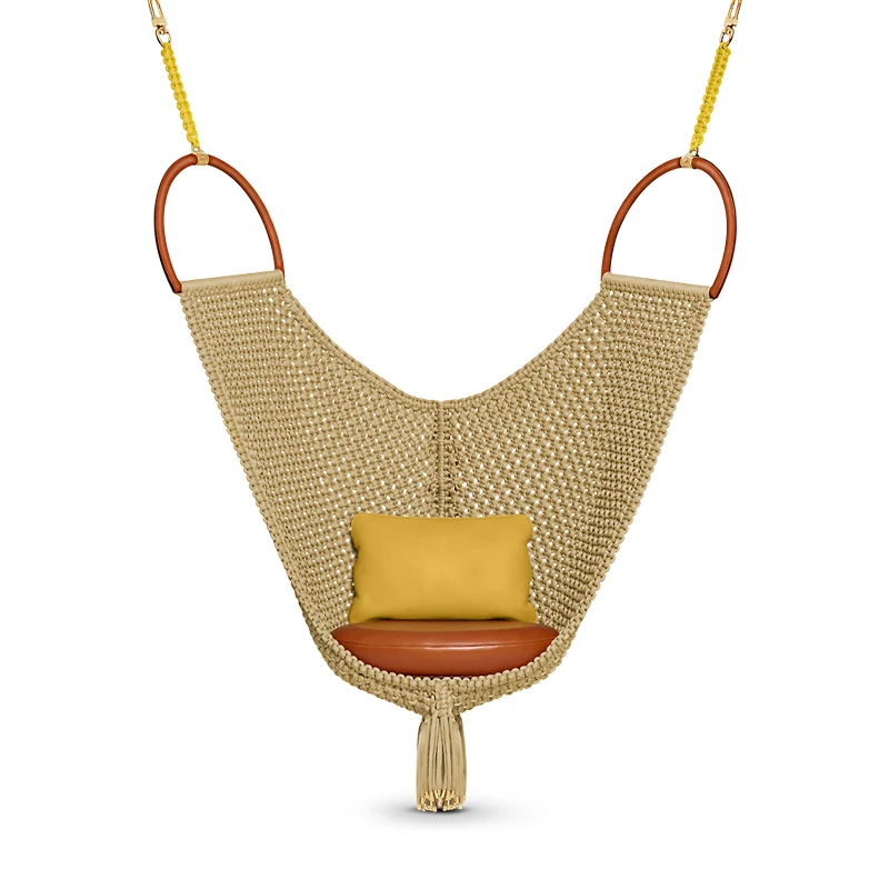 

High End Indoor Hanging Swing Chair Outdoor Garden Golden Rope Cotton Macrame Hammock