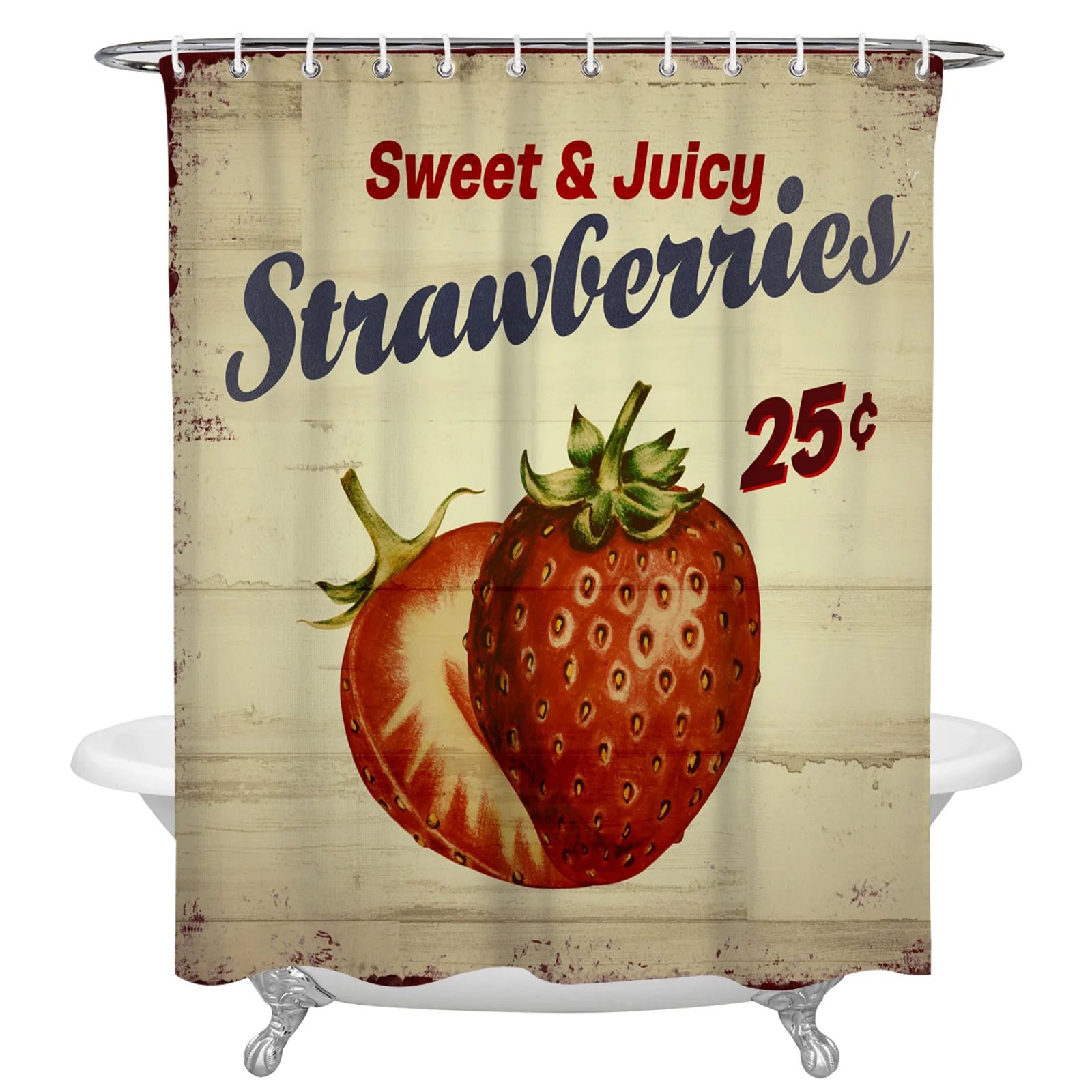 Fruit Strawberry Wood Grain Retro Waterproof Bathroom Decoration Shower Curtain Printed Bathtub Curtains Bathroom Accessories