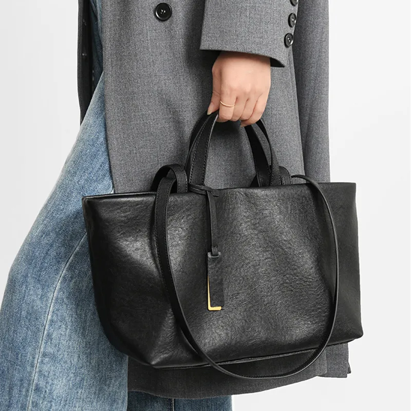 

Genuine Leather Woman Tote Bags Vintage Luxury Designer Women's Shoulder Bag Fashion Soft Cowhide Large Capacity Handbags