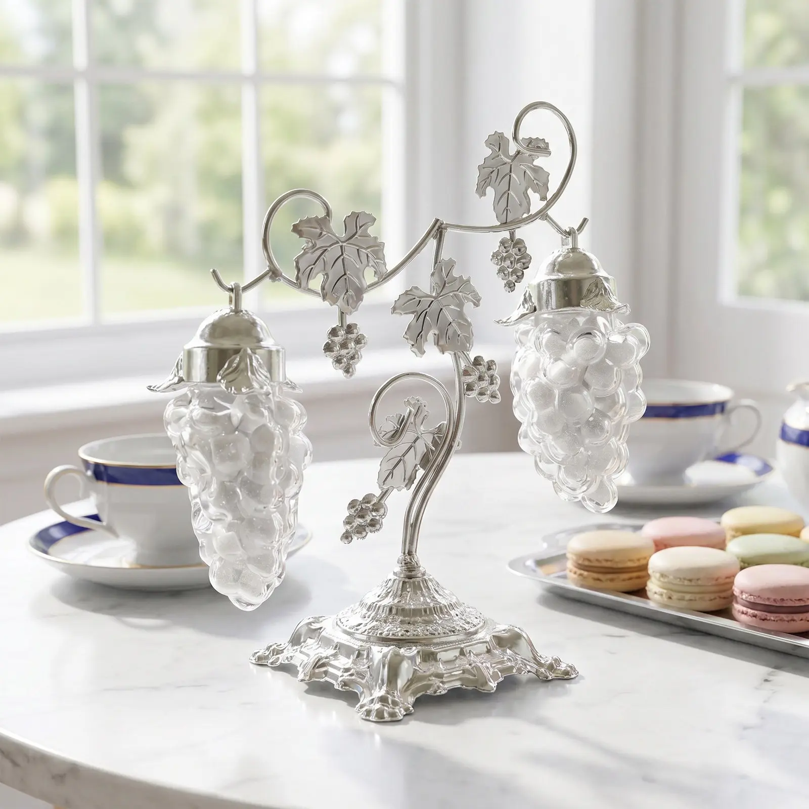 1set-european-style-covered-sugar-bowl-grape-vine-shape-candy-bowl-silver-metal-stand-kitchen-condiment-organizer-tea-coffee