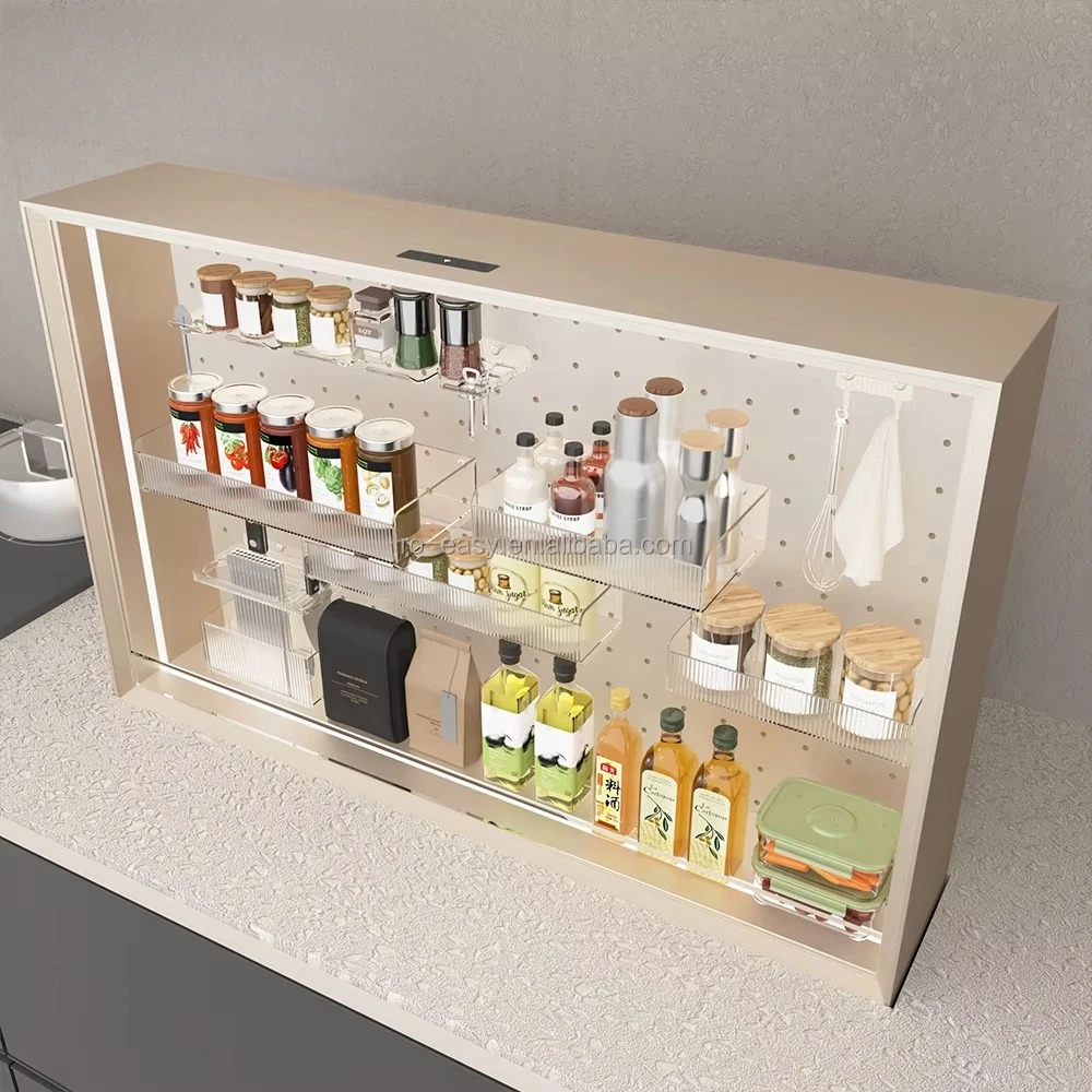 Countertop Built-in Kitchen Lift Hidden Spice Rack Island Smart Lift Basket Intelligent Lift Storage System For Base Cabinet