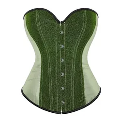 Glitter Green Corset Top Sexy Women Bustiers Satin Sequin Overbust Corset Retro Boned Lace up Tight Fitting Waist Shaping Corset