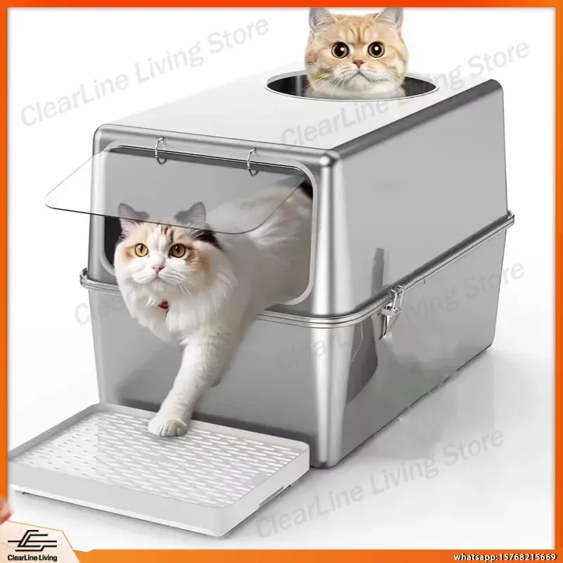 

Modern Stainless Steel Oversized Rectangular Cat Litter Box for Home Use High Splash Proof Rust Proof Smooth Easy Clean Large