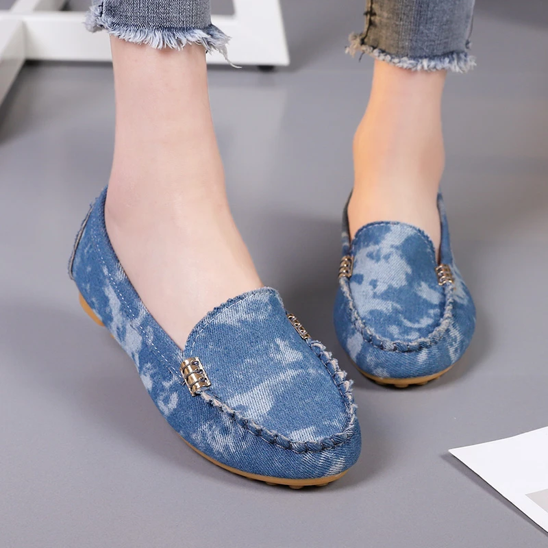 Women\'s Casual Shoes Spring and Autumn Flat Loafers Women\'s Shoes Fashion Non-slip Soft Denim Flat Shoes Zapatos De Mujer