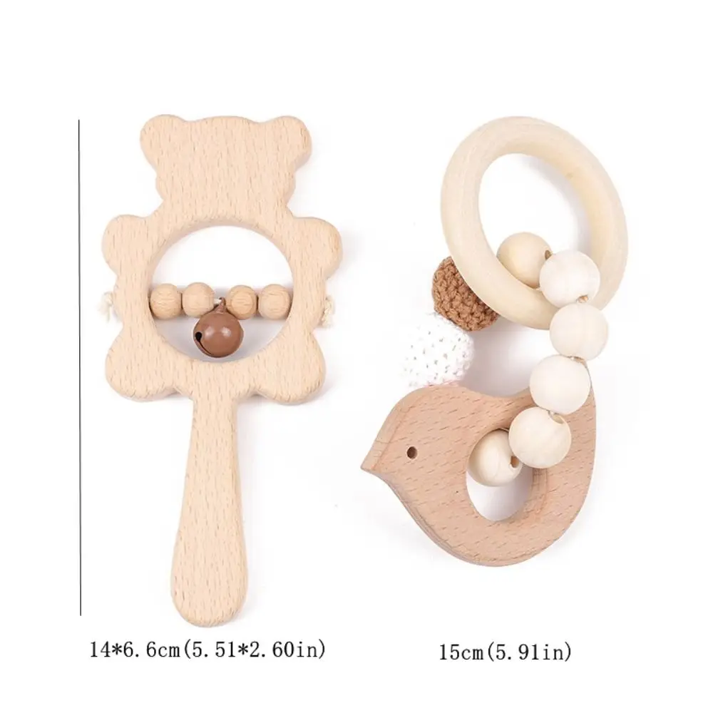 Cartoon Cartoon Bear Wooden Baby Rattle Toy Rabbit Adjustable Handbell Rattle Toy Anti-lost Silicone Wooden Rings Toy Kids