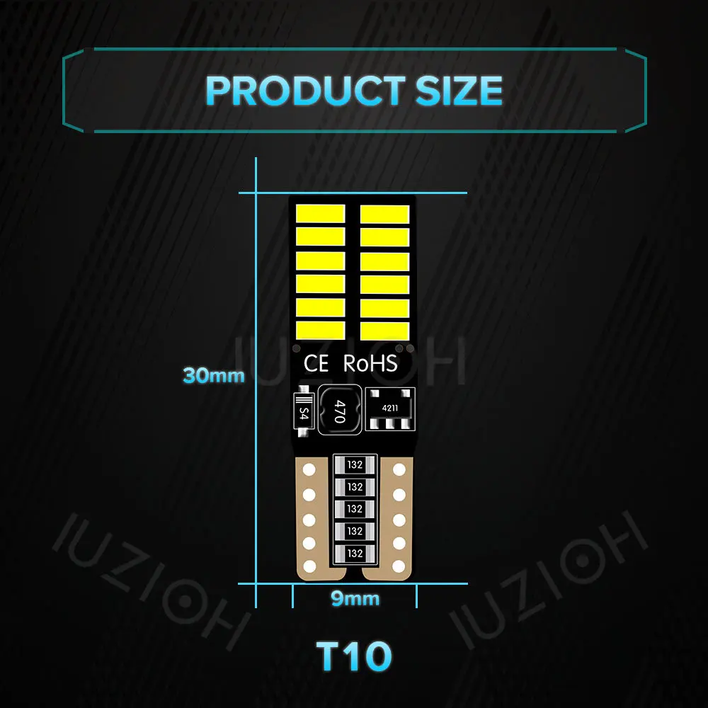 IUZIOH-bombilla Led T10 de 2 piezas, lámpara de señal indicadora blanca para Interior de coche, BA9S, BAY9S, BA9S, H6W, H21W, 194, WY5W, 5W5, W5W,