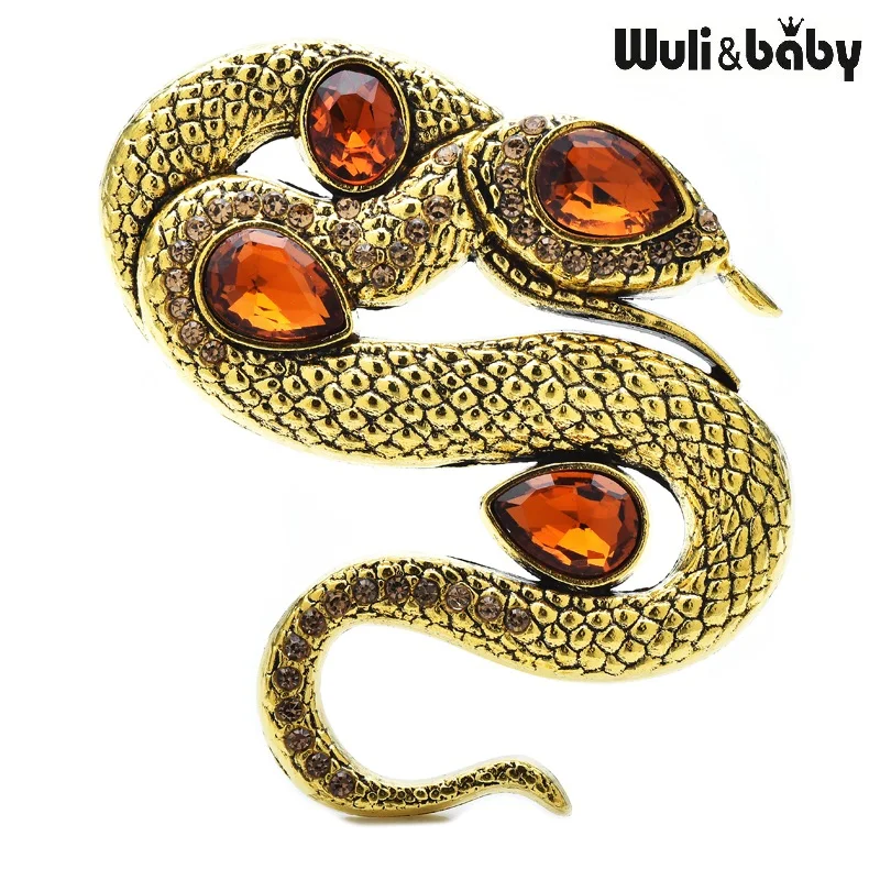 Wuli&baby Vintage Rhinestone Snake Brooches Pins 4-color Metal Beautiful Year The Snake New Year Brooch Gifts