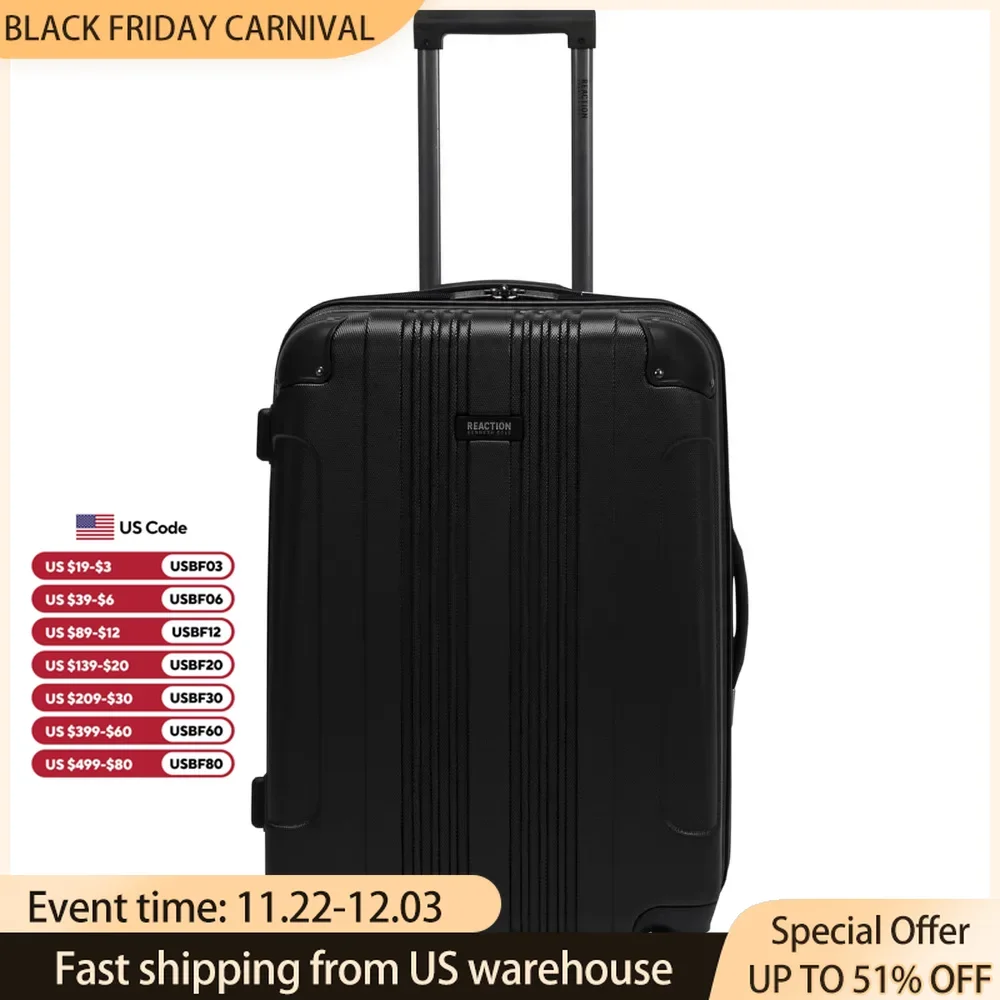 Suitcases  Lightweight Hardshell 4-Wheel Spinner Luggage, Black, 24-Inch Checked, spacious interior with dual-sided packing