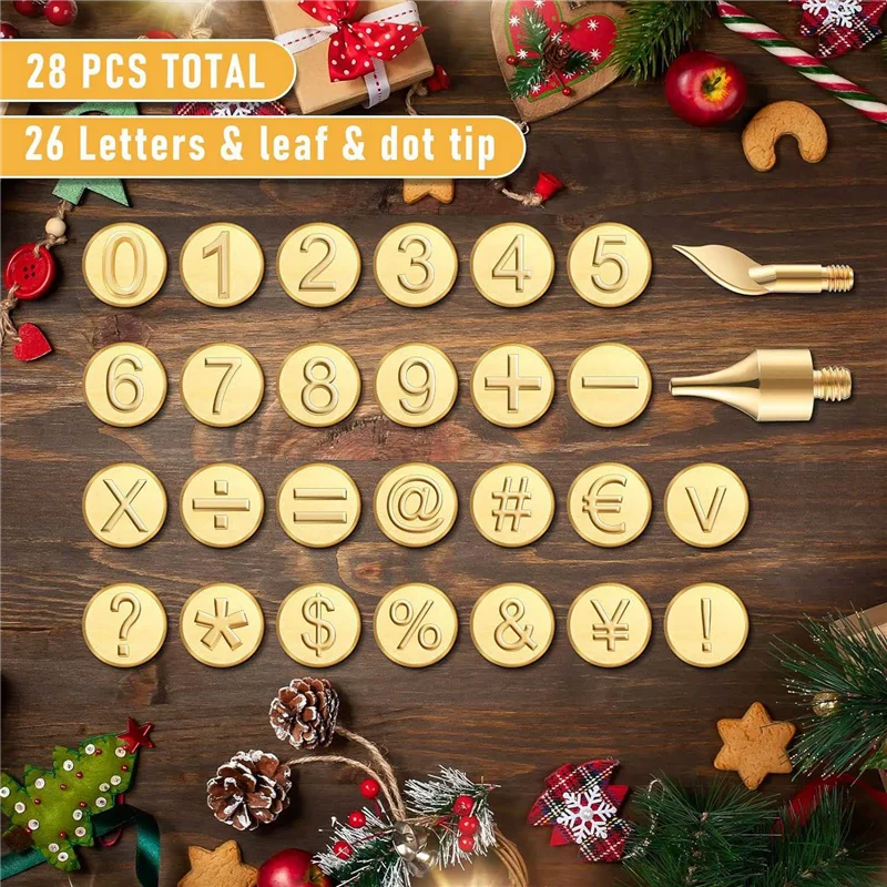 A24F-28 Stuks Houtgestookte Tip Nummer Houtgestookte Gereedschap Nummer En Symbool Set Voor Hout En Andere Oppervlakte Door Houten Nummer