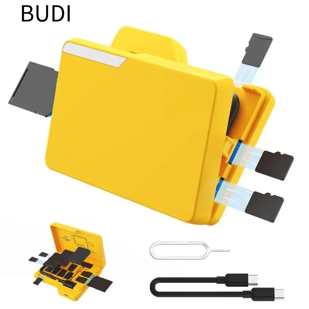 

BUDI TF SD Card Reader Box 5Gbps High-Speed Transfer With PD Charging Cable Portable Foldable Card Storage Box For 13 TF 4 SD