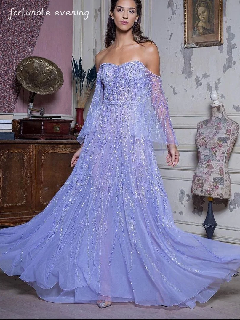 Fortunate Evening Elegant Vintage Romantic Purple Sequins Beading Customize Formal Occasion Prom Dress Evening Party Gowns