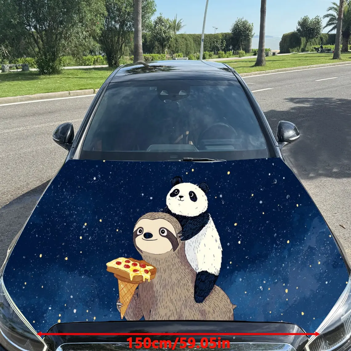 Adorable Sloth - And - Panda Car Hood Stickers - Self-Adhesive, Waterproof and Durable Vinyl Wrap, Decorate And Protect Your Car