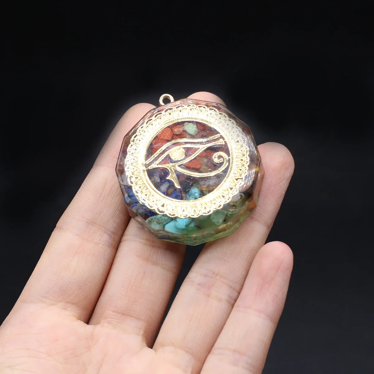 7PCS Reiki Healing Natural Semi precious Stone Resin Pendant 7 Chakra Jewelry Making DIY Necklace Accessories Charm Gift