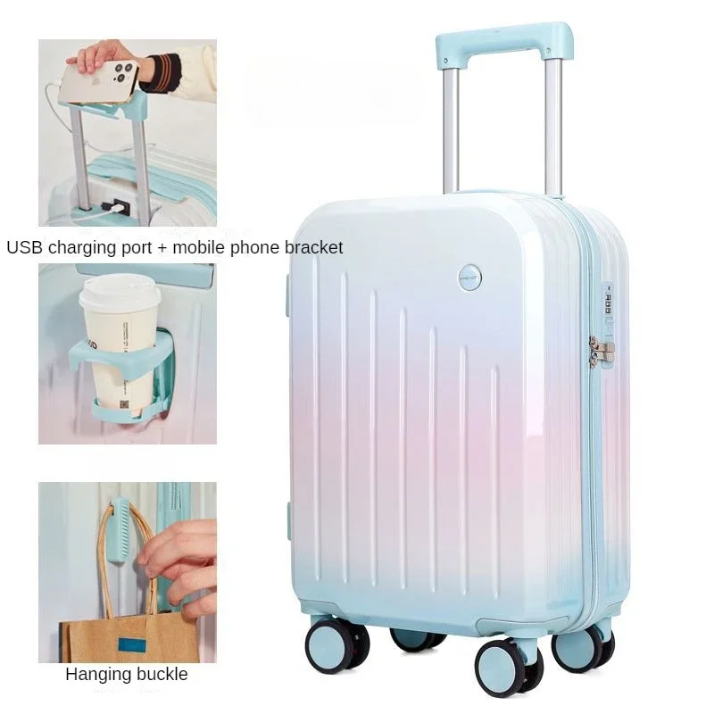 New 20 Boarding Box Travel Suitcase Multifunctional Trolley Case Large Capacity Rolling Luggage Universal Wheel with Cup Holder