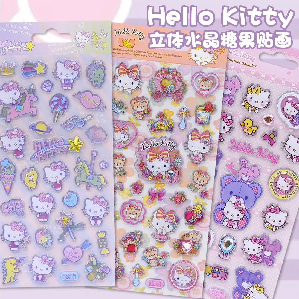 Cartoon Sanrio Hello Kitty 3D Shimmering Transparent Candy Stickers Cute Decorative Stickers DIY Creative Customization Gift