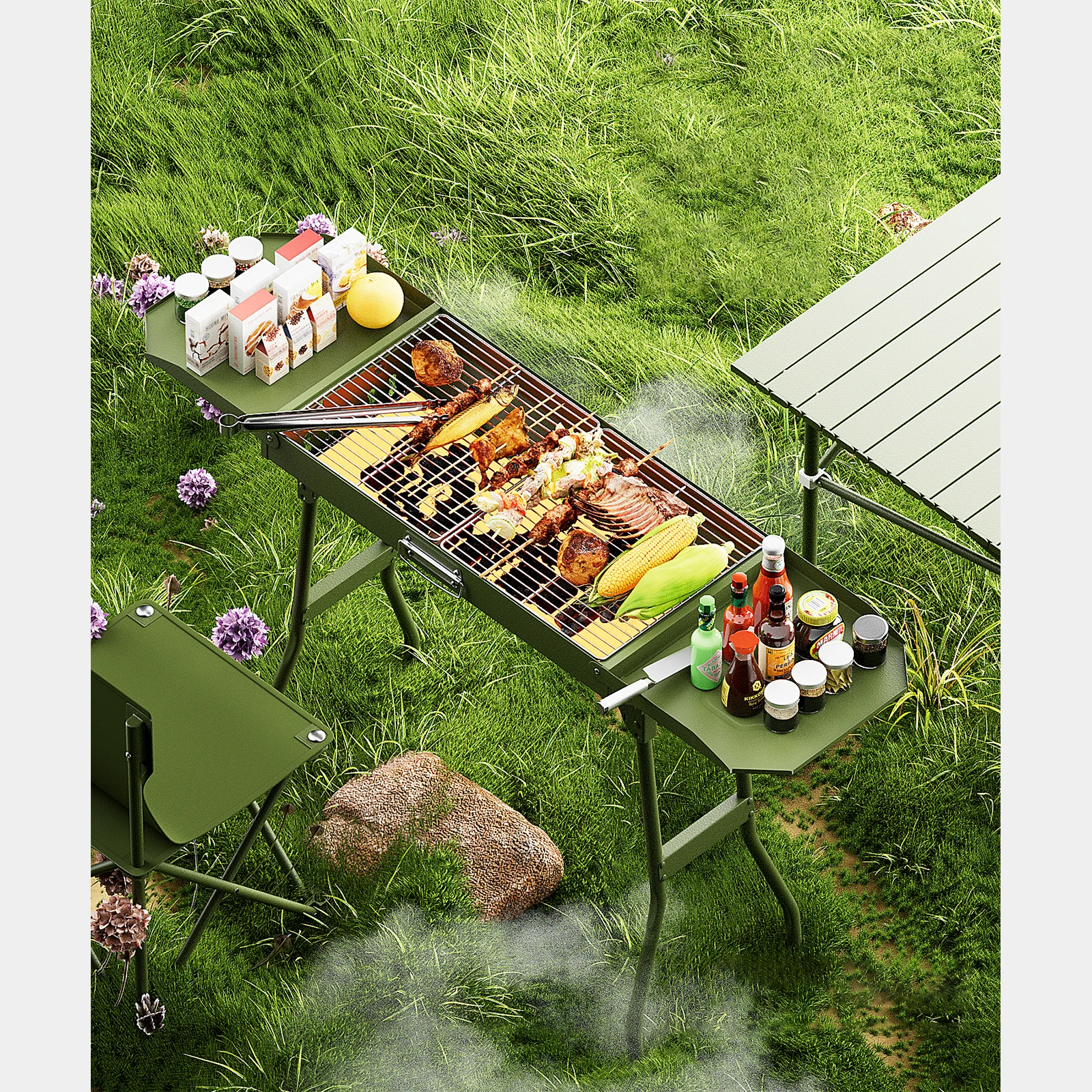 

Portable Modern Outdoor Charcoal BBQ Grill Small Size Foldable Metal Carbon Steel Set for Indoor Party Use Convenient Foldable