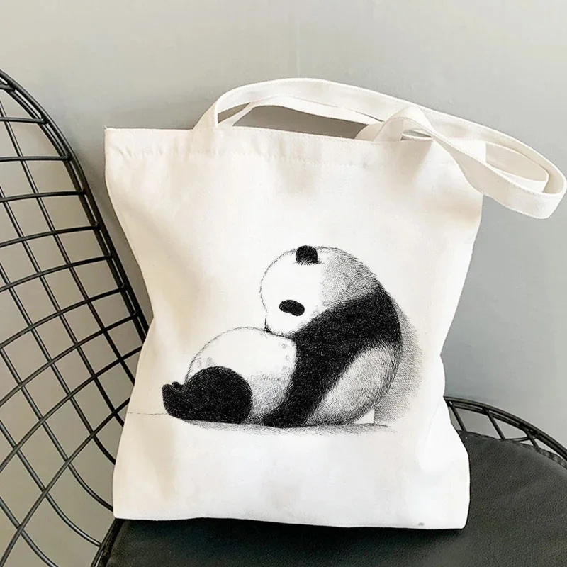 

Panda Print Canvas Bag Chinese National Treasure Panda Cute Ladies' Large Capacity Shopping Leisure Single Shoulder Canvas Bag
